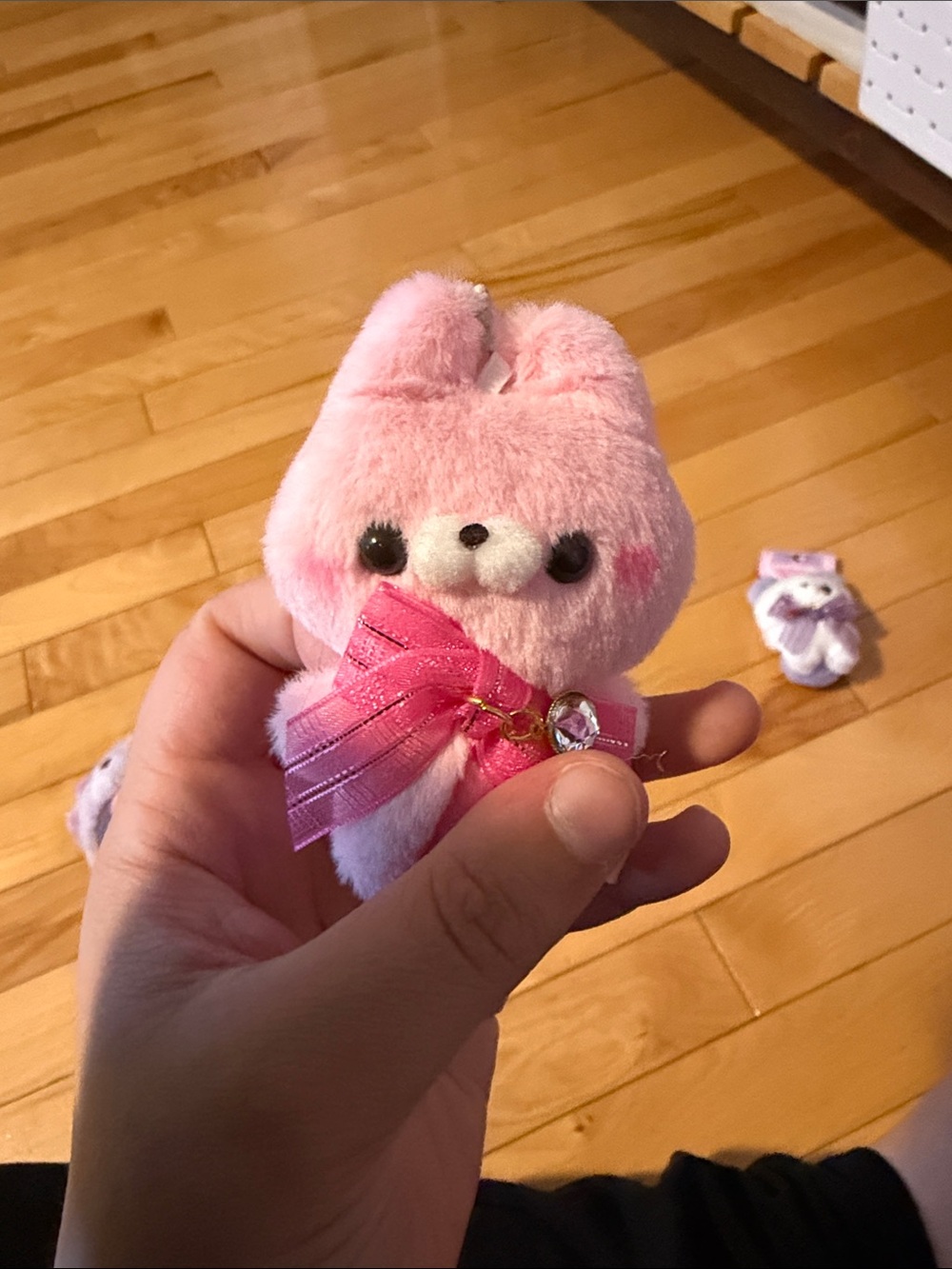 Pink Plush Bunny Small Pet Toy with Ribbon